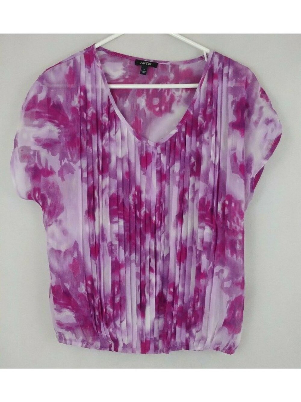 NWT Apt 9 Womens Short Sleeve Sheer Purple & Pink Blouse Size Small